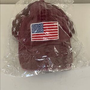 Burgundy Cap with American Flag Patch